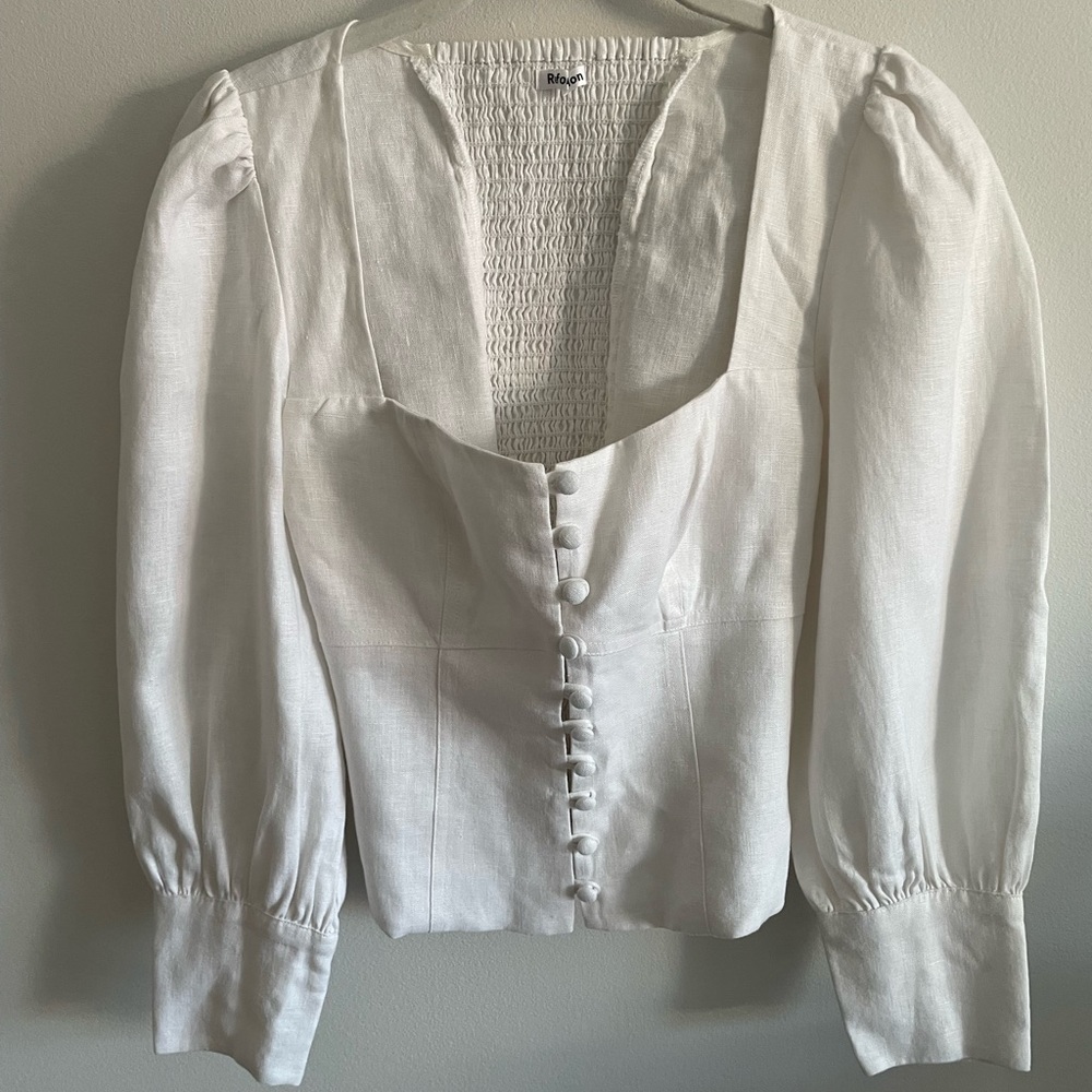 Reformation White Micah Linen Blouse size 2 - Picture 2 of 5